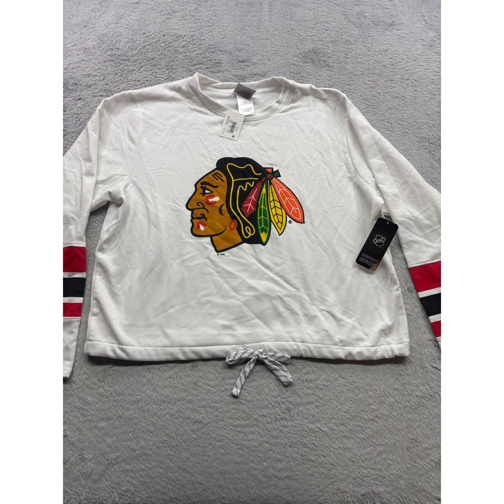 NHL Chicago Blackhawks Women White Cropped Drawstring Sweatshirt Large NWT